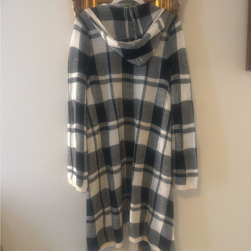 Elan Black and White Checkered hoodie Cardigan - Picture 3 of 4